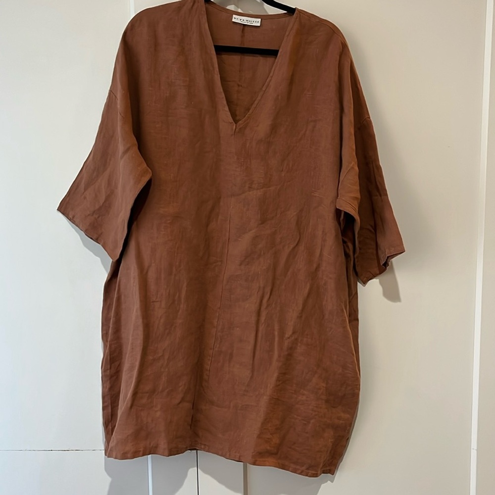 Bryn Walker Large Linen Tunic Shirt Dress with pockets